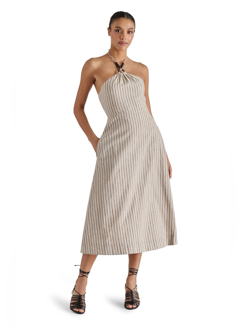 Steve Madden Mary Beth ticking stripe linen & cotton halter midi dress